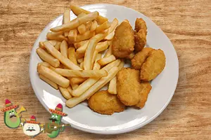 Chicken nuggets served with sides for kids